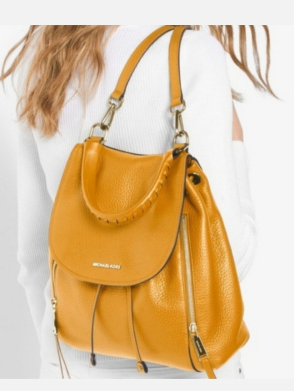 Michael Kors Viv Large Pebbled Leather Backpack Marigold
